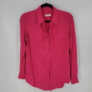 Equipment Pink Textured Silk Button Down Long Sleeve Blouse S